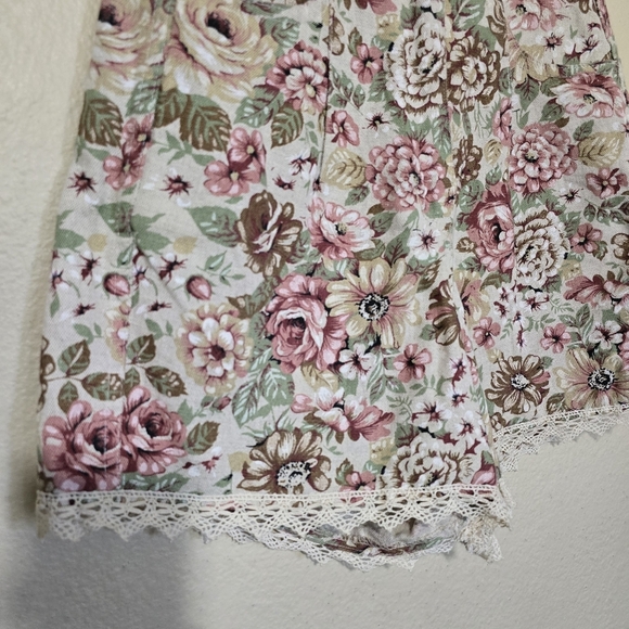 ​🌸 Vintage 90s Floral Lace Trim High Waist Mini Shorts Size 27 Pink Cream - Picture 4 of 6